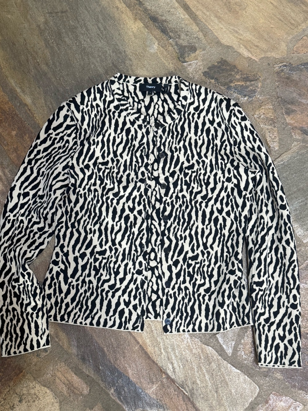Theory Black & Ivory Animal Print Cardigan
